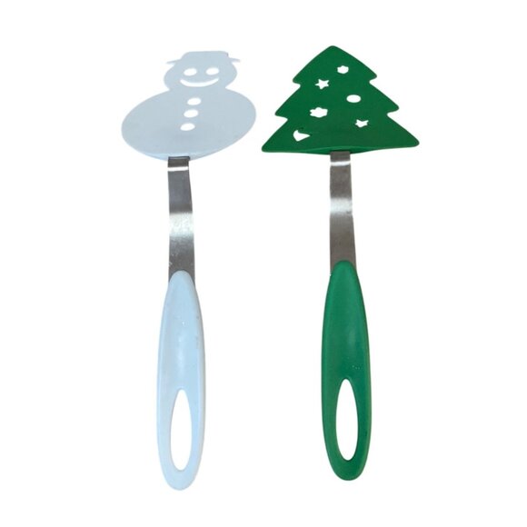 Snowman and Christmas Tree Spatula Turner Flipper Set By Krumbs Kitchen Holiday - Picture 2 of 6